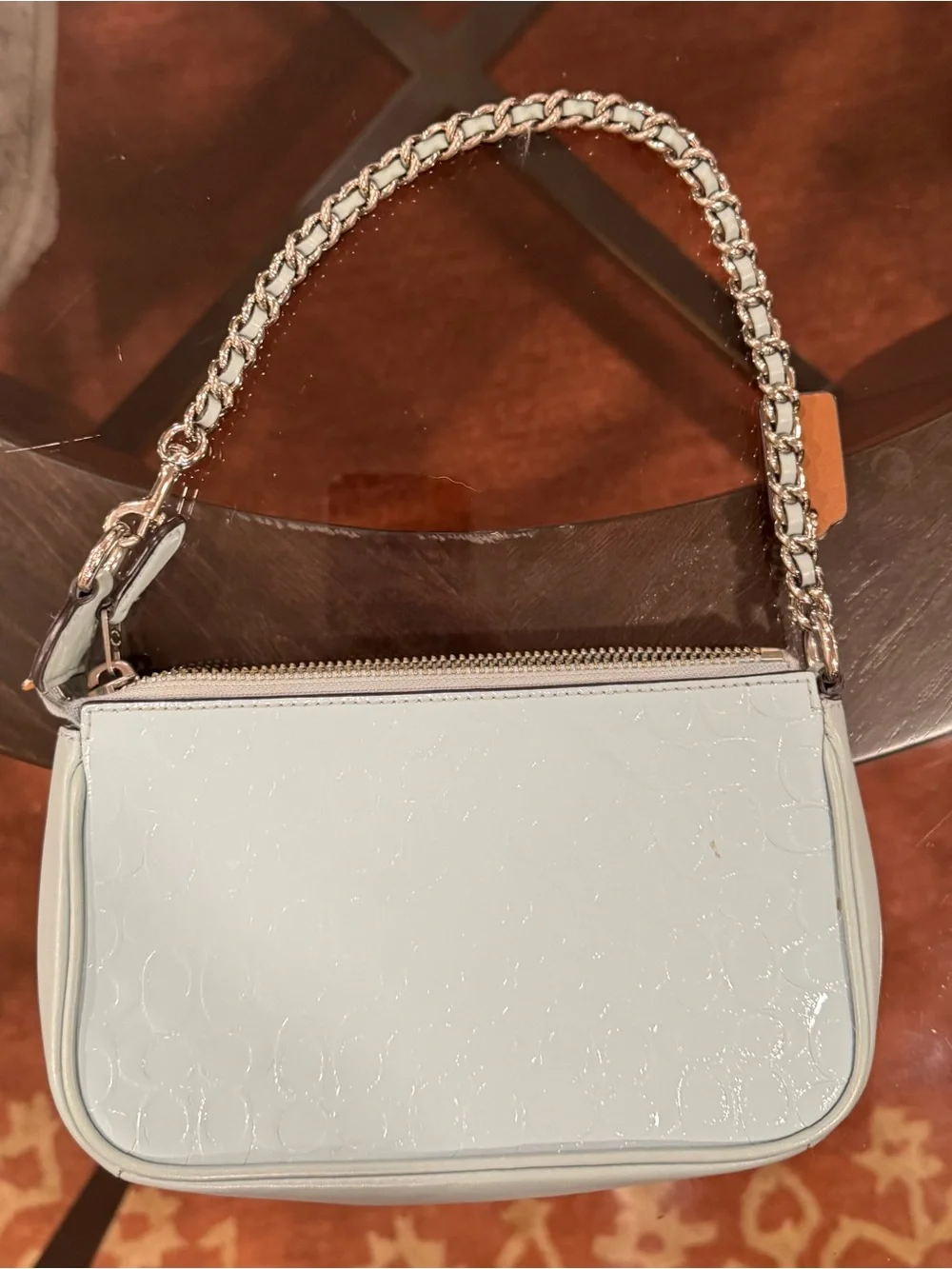 Coach Seafoam/mint mini bag with silver chain & leather strap